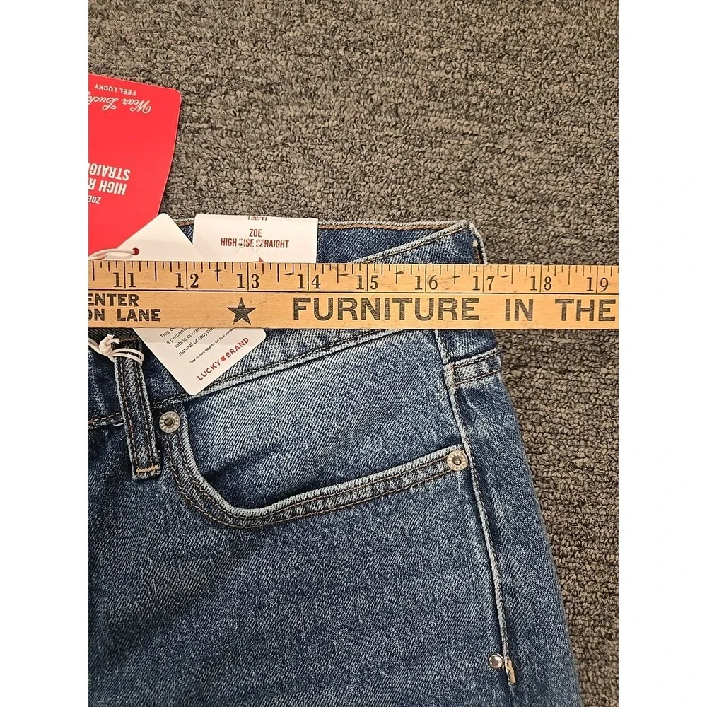 Lucky Brand Zoe High Rise Straight Jeans Womens 14/32L Blue Studded NWT - Picture 9 of 11